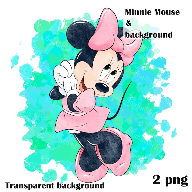 Minnie Mouse PNG, Minnie clipart, Minnie Mouse watercolor clipart, Minnie png, Pink Minnie mouse png image 1