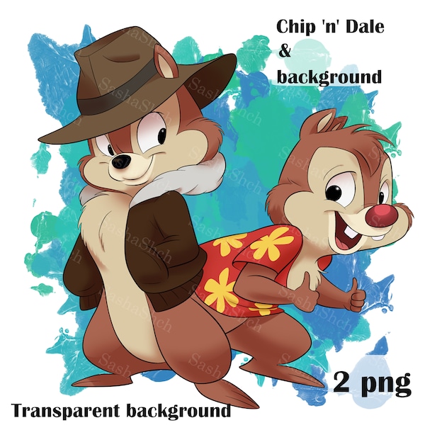 Chip and Dale PNG, produit numérique, illustrations couleur, clipart Chip and Dale pour impression, personnage de dessin animé, téléchargement instantané, Chip and Dale