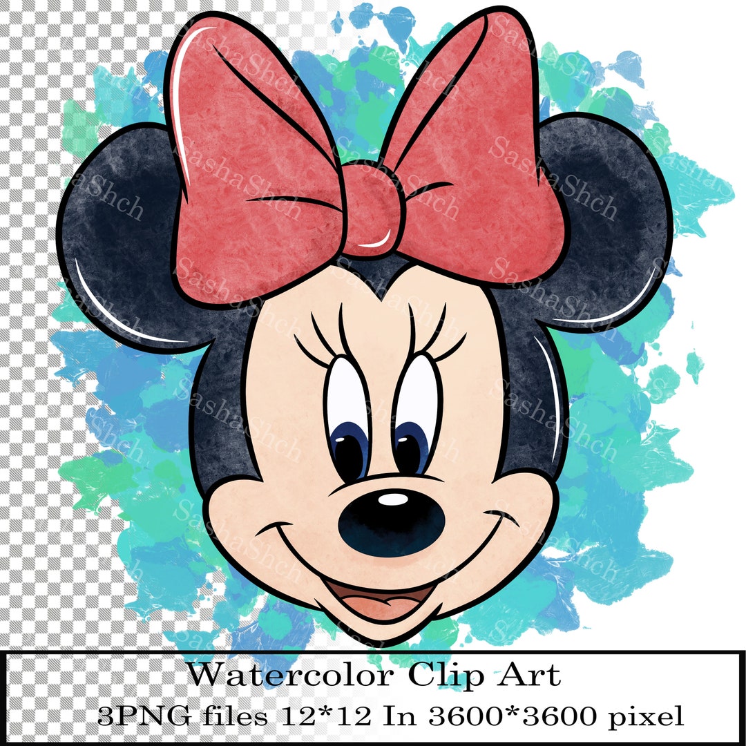 Minnie Mouse Head, Minnie Mouse Clipart, Minnie Mouse Watercolor