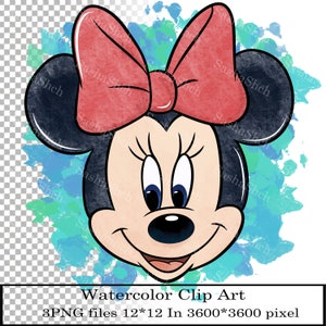 Minnie Mouse head, Minnie Mouse clipart, Minnie Mouse watercolor clipart, Minnie head clipart png, Minnie Mouse PNG