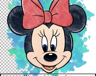 Minnie Mouse head, Minnie Mouse clipart, Minnie Mouse watercolor clipart, Minnie head clipart png, Minnie Mouse PNG