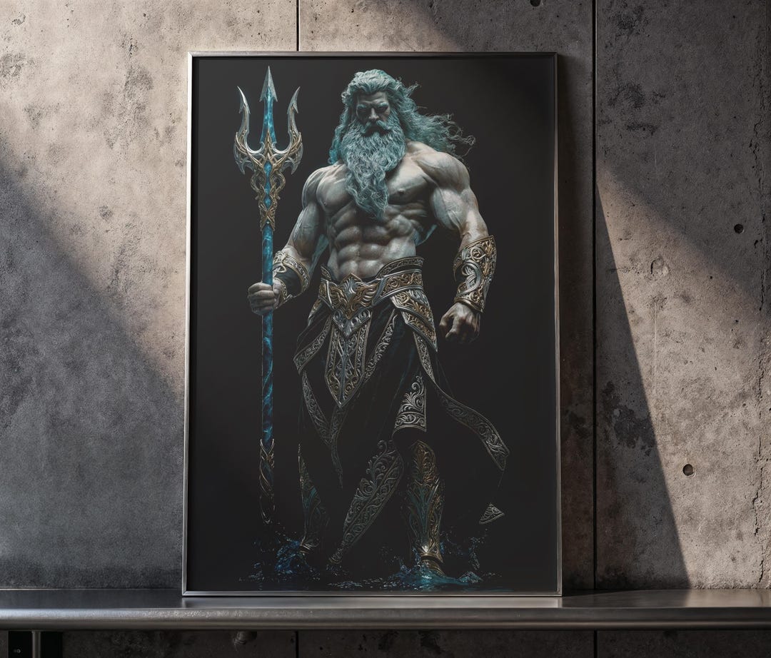 Poseidon God of the Sea Vertical Framed Poster | Mythology, Trident ...