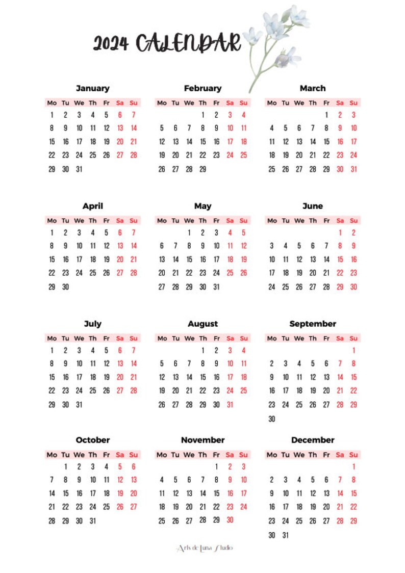 PRINTABLE CALENDAR 20222025 With Theme Watercolour / Printable