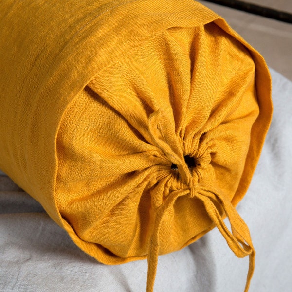 Funda de lino orgánico natural de peso medio para almohada, rollo de cuello, lino ecológico