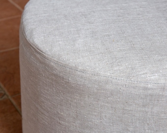 Heavy Linen Round Ottoman Cover Eco-Friendly Pouf Cover without the bottom  Natural Foot Stool