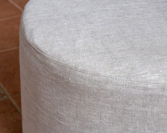 Heavy Linen Round Ottoman Cover Eco-Friendly Pouf Cover without the bottom  Natural Foot Stool