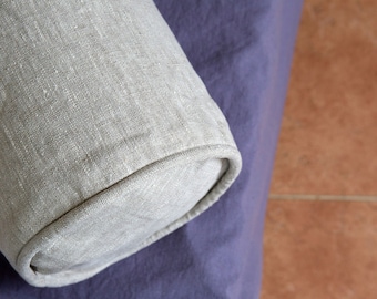 Natural Organic Medium weight Linen Bolster cover with the cord Case for Pillow Neck Roll Eco-Friendly Flax Slipcover with Piping and zipper