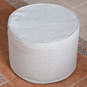 Heavy Linen Round Ottoman Cover with the cord Eco-Friendly Pouf Cover without the bottom  Natural Foot Stool with Piping