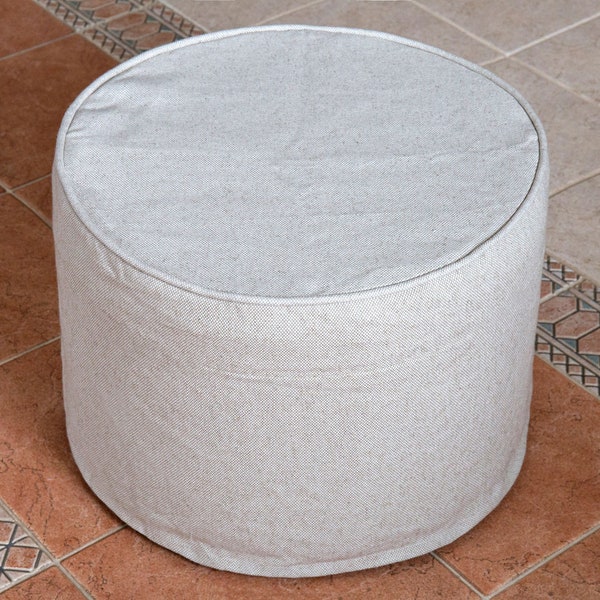 Housse de pouf ronde en lin lourd avec cordon Housse de pouf écologique sans fond Tabouret naturel avec passepoil