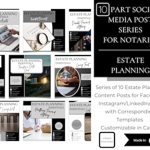 10 Part Social Media Post Series for Notaries | Estate Planning Articles|  Instagram/Facebook/LinkedIn/Blog Posts | Canva Templates /Word