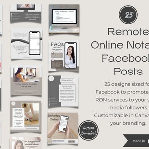 25 Remote Online Notary Templates for Facebook | RON Notary Social Media Posts | RON Signing Agent | Canva Templates | Digital Download