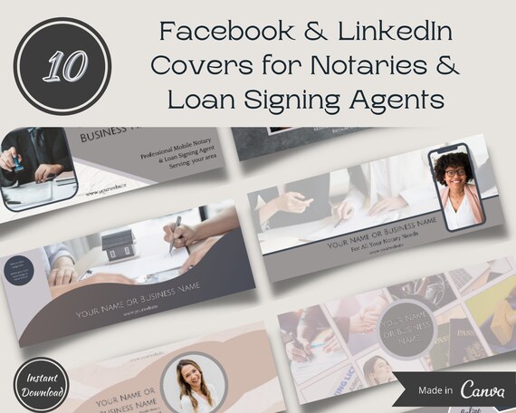 10 Facebook & LinkedIn Covers for Notaries| Notary Social Media Banners | Notary Marketing | Canva Templates | Digital Download