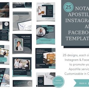 25 Apostille Notary Templates for Instagram & Facebook | Apostille Social Media Posts | Apostille Agent | Canva Templates | Digital Download