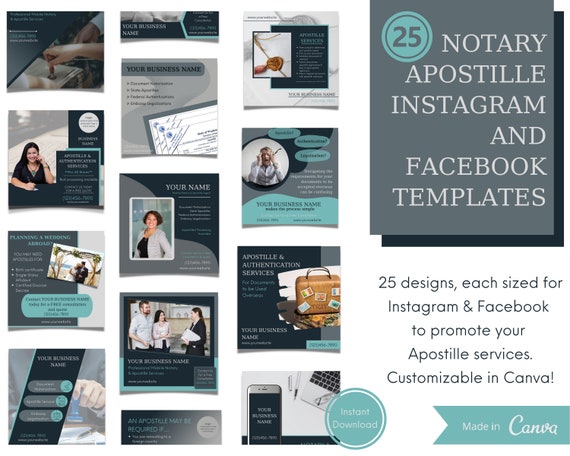 Apostille Notary Instagram & Facebook Templates | Canva (Digital Download)