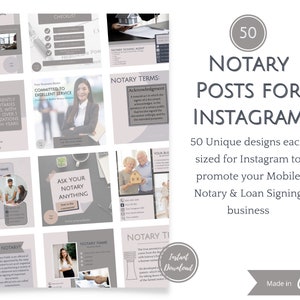 50 Notary Instagram Templates| Social Media Templates | Canva Templates | Notary Loan Signing Agent |Digital Download