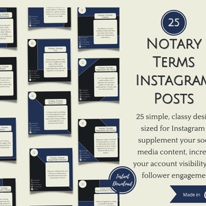 25 Notary Terms Instagram Post Templates | Social Media Templates | Notary Loan Signing Agent | Canva Templates | Digital Download|Apostille
