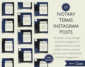 25 notarisvoorwaarden Instagram-berichtsjablonen | Sjablonen voor sociale media | Ondertekenaar lening notaris | Canvassjablonen | Digitale download|Apostille