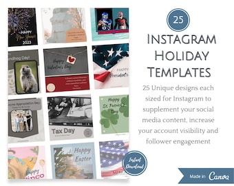 25 vakantiesjablonen Instagram | Kalender | Sjablonen voor sociale media| Zakelijke of persoonlijke sociale media | Canvassjablonen | Digitale download