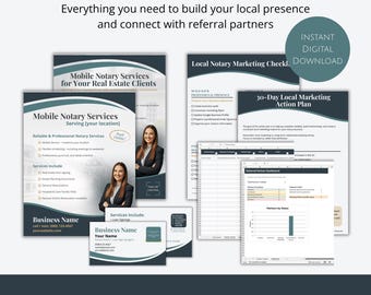 Notary Marketing Kit | Mobile Notary Business Templates | Local Referral Marketing | Canva Templates & Business Tools