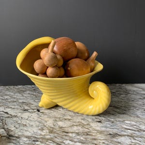 Camark Pottery Cornucopia: Vintage Nautilus Shell Yellow Ceramic Planter