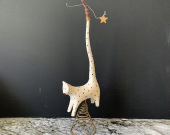 Spotted Cat Primitive Style Christmas Tree Topper