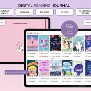 Digital Reading journal, Landscape Reading Journal, Reading Planner, Reading Templates, Pastel Reading Journal for Goodnotes and Notability