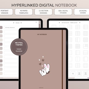 Portrait Digital Notebook for Goodnotes and notability , Colourful Tabs Digital Notebook , Hyperlinked Digital Notebook for ipad or tablet