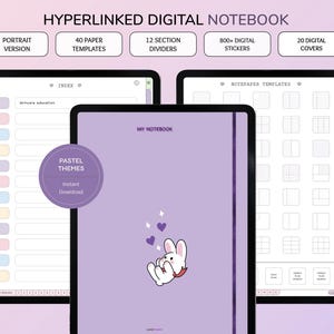 Portrait Digital Notebook for Goodnotes and notability , Colourful Tabs Digital Notebook , Hyperlinked Digital Notebook for ipad or tablet
