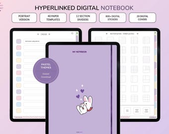 Cuaderno digital con retratos para Goodnotes y Notability, cuaderno digital con pestañas de colores, cuaderno digital con hipervínculos para iPad o tableta