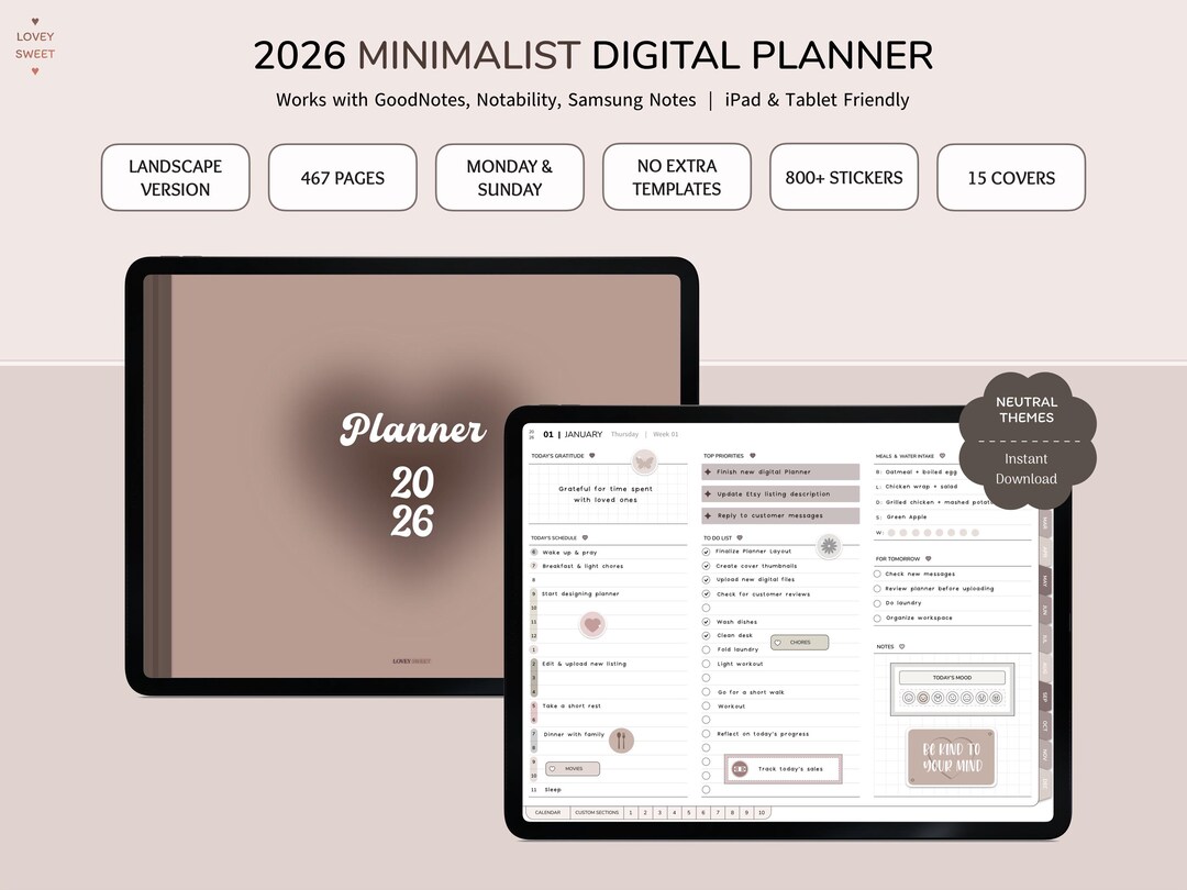 2026 Digital Planner for iPad : Minimalist Landscape Neutral Theme - Etsy