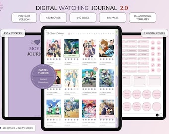 Digitaal film- en tv-seriedagboek voor GoodNotes, filmtracker, tv-serietracker, filmlogboek, filmrecensiedagboek, filmdagboek 2.0