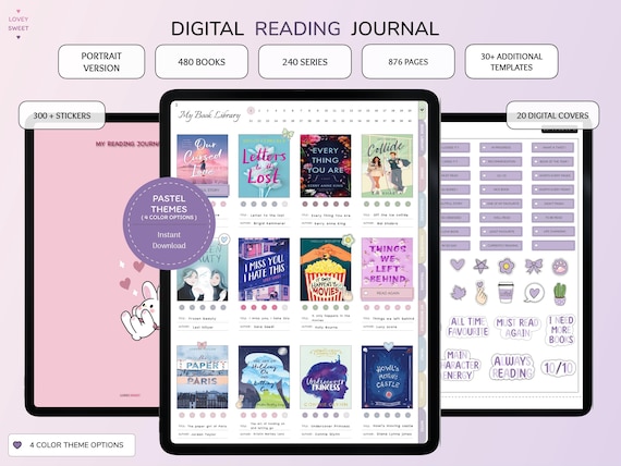 Digital Reading journal, Portrait Reading Journal, Reading Planner, Reading Templates, Pastel Reading Journal for Goodnotes and Notability