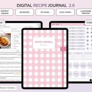 Digital Recipe Journal 2.0 | Pastel Digital Recipe Book and Cookbook | Interactive Recipe Planner for GoodNotes and IPad | Meal Planner