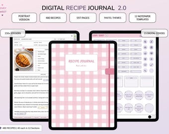 Digital Recipe Journal, Pastel Digital Recipe Book and Cookbook 2.0, Recipe Planner for GoodNotes and IPad, Digital Meal Planner