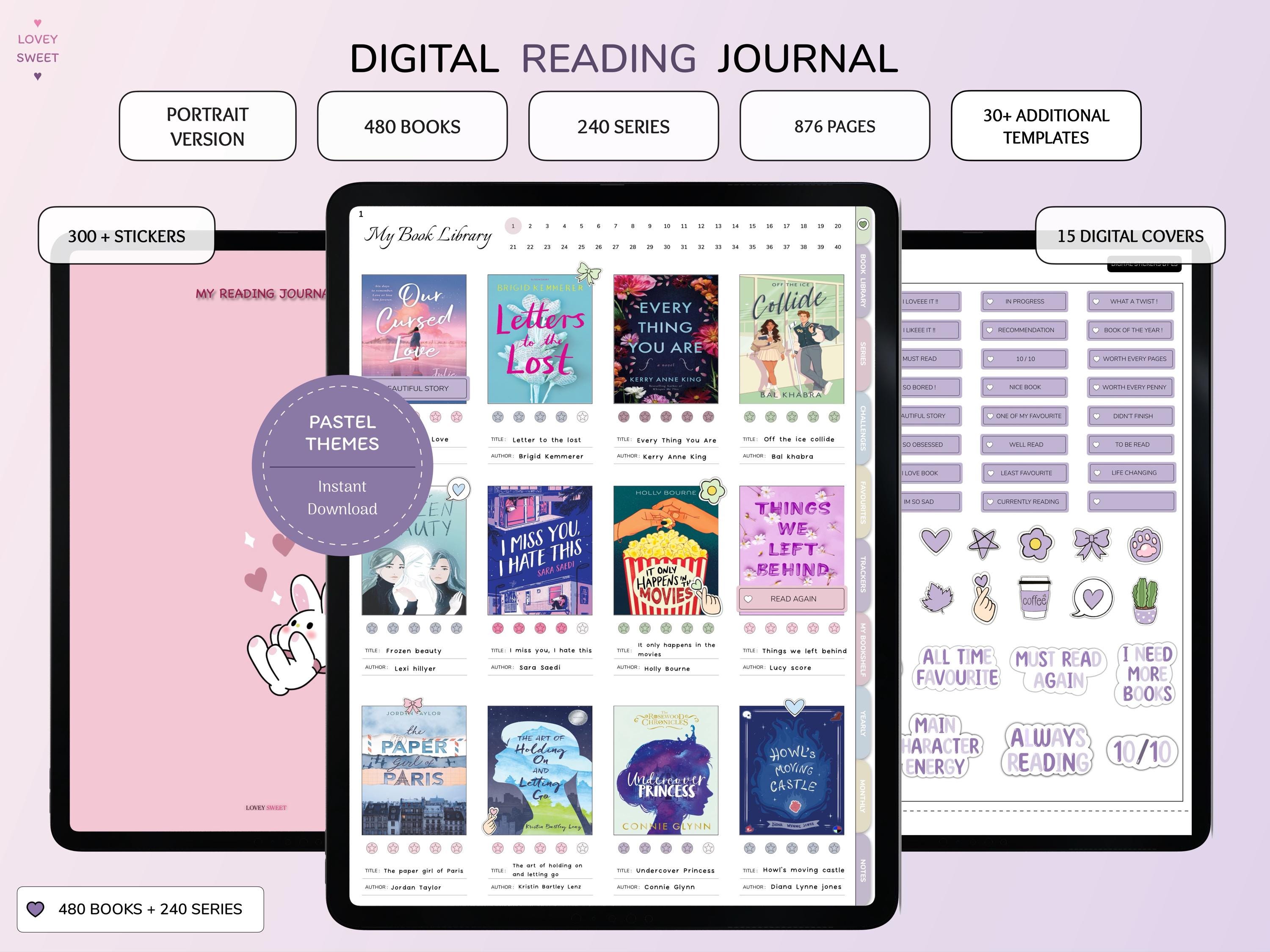 Digital Reading journal, Portrait Reading Journal, Reading Planner, Reading Templates, Pastel Reading Journal for Goodnotes and Notability
