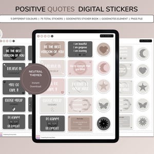 Positive Quotes Digital Stickers for GoodNotes, Cute Digital Stickers in Neutral Themes, Neutral Planner Stickers, Affirmations