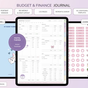 Digital Budget Planner for GoodNotes, Budget Journal Pastel, Expense Tracker, Savings Tracker, Finance Planner, iPad Digital Planner
