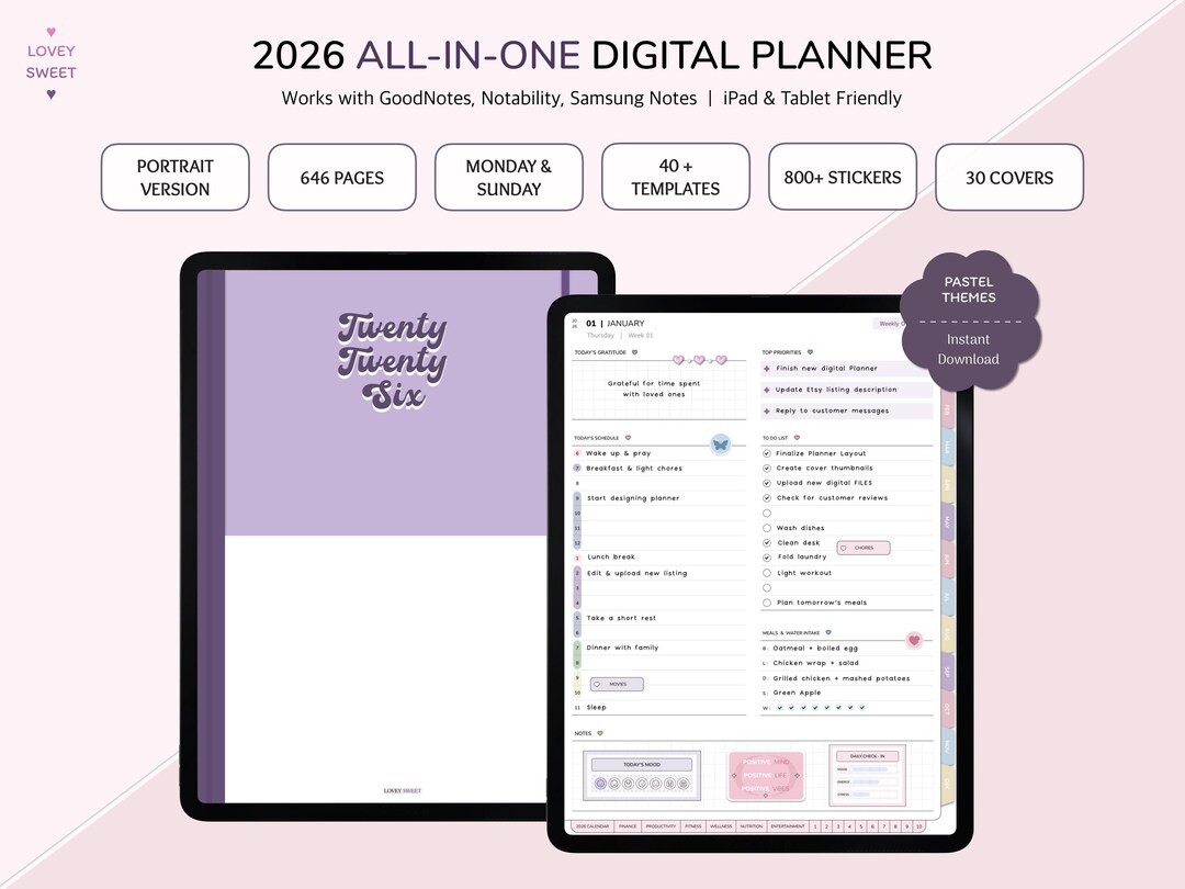 2026 Digital Planner for iPad : All-in-one Portrait Pastel Theme - Etsy