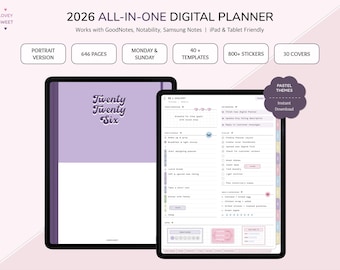 2026 Digital Planner for iPad : All-in-one Portrait Pastel Theme