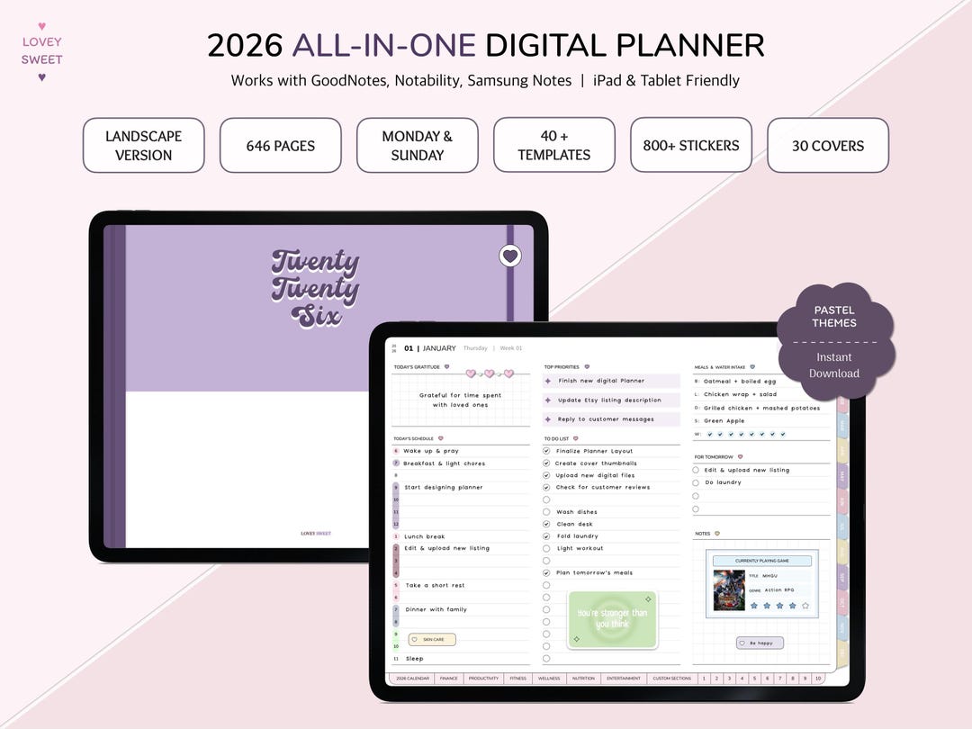 2026 Digital Planner for iPad : All-in-one Landscape Pastel Theme - Etsy