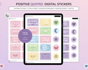 Positive Quotes Digital Stickers for GoodNotes, Cute Digital Stickers in Pastel Themes, Pre-Crop GoodNotes Sticker Book, Sticker for Planner