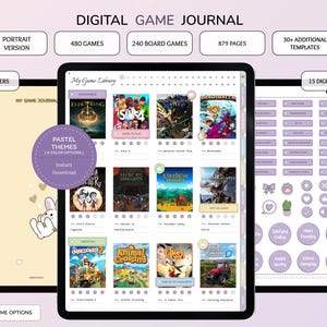 Diario e tracker di gioco digitale / Registro di gioco e gioco da tavolo / PDF per GoodNotes, Notability / Planner di gioco pastello con obiettivi e sfide