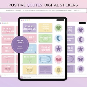 Positive Quotes Digital Stickers for GoodNotes, Cute Digital Stickers in Pastel Themes, Pre-Crop GoodNotes Sticker Book, Sticker for Planner