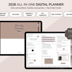2026 Digital Planner for iPad : All-in-one Landscape Neutral Theme