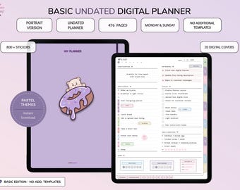 Undated Digital Planner iPad GoodNotes PDF | Hyperlinked Portrait Layout | Pastel Aesthetic | Daily Weekly Monthly Pages | Notability