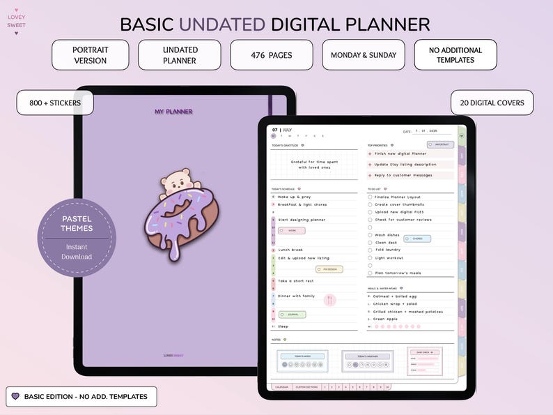 Undated Digital Planner iPad Goodnotes PDF | Hyperlinked Portrait ...
