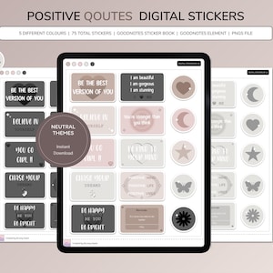 Positive Quotes Digital Stickers for GoodNotes, Cute Digital Stickers in Neutral, Pre-Crop GoodNotes Sticker Book, Sticker for Planner