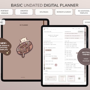 Basic Undated Digital Planner, Portrait Planner, iPad Planner, 365 Days Planner, Daily Schedule, GoodNotes Planner, Notability, Cute Sticker