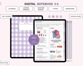 Carnet numérique, carnet hyperlié pour GoodNotes et Notability, carnet étudiant, carnet pour iPad, modèles de papier à notes, thème pastel