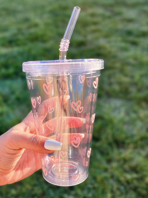 Premium heart plastic cup with straw in Unique and Trendy Designs 